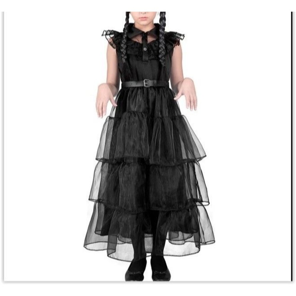 Toddler 3-4T Black Tullie Dress, Belt, Cat Ears Headband, Arm Sleeves Costume